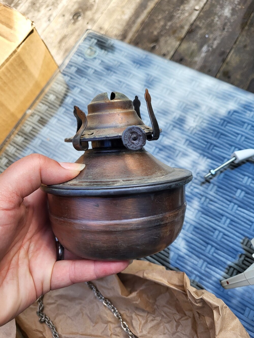 Antique-Style Copper Hanging Oil Lamp Accent - Copper Finish